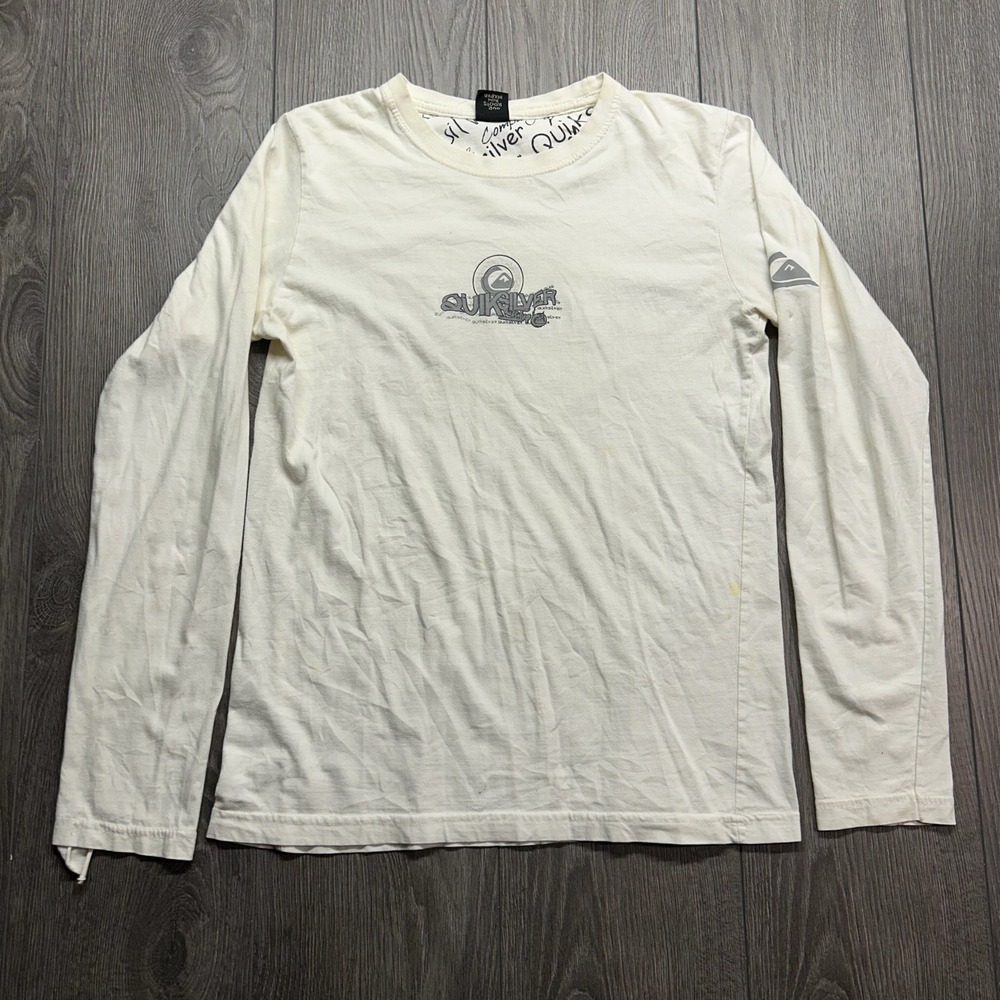 Quiksilver Y2K Long Sleeve Graphic Tee Off White Small Surf Skate Logo Shirt